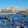 The walled city of Essaouira sitting on the edge of the water