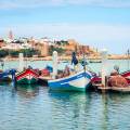 Fishing boats in a line outside of Rabat, Morocco's capital
