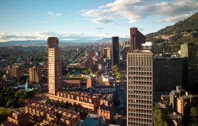 The skyline of the financial district in Bogota, the capital of Colombia