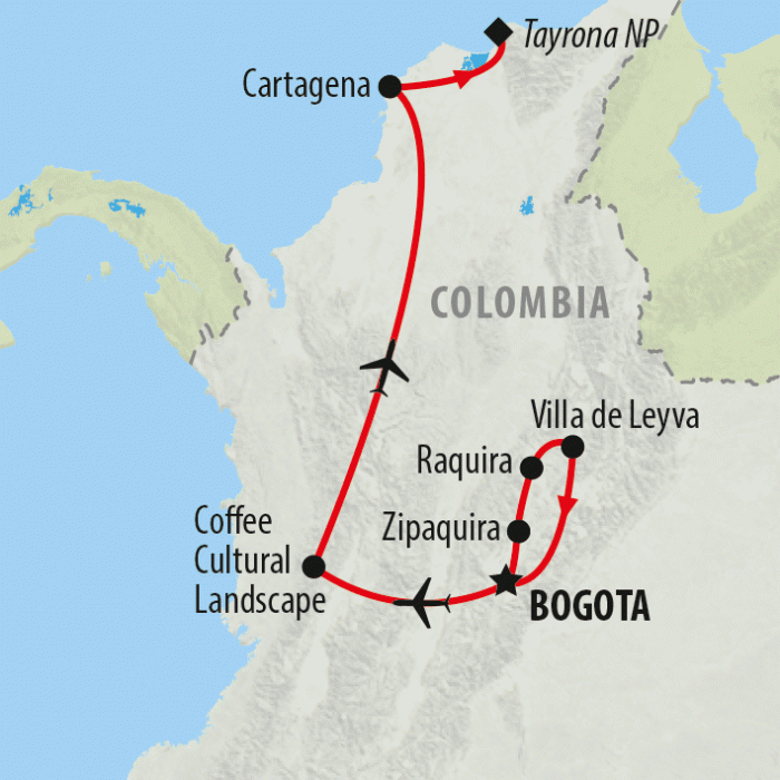 tourhub | On The Go Tours | Bogota to Tayrona - 10 days | Tour Map