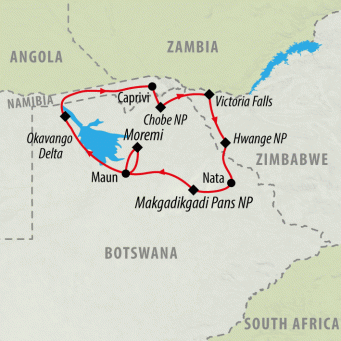 Botswana & Zimbabwe Uncovered - 13 days map