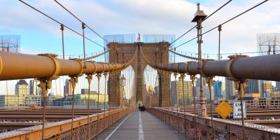 Looking along Brooklyn Bridge in New York City