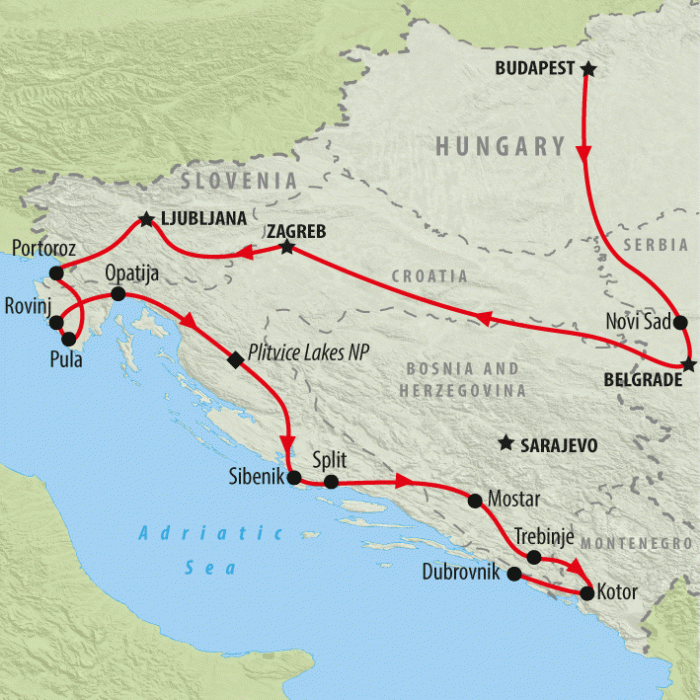 tourhub | On The Go Tours | Budapest & Balkans - 14 days | Tour Map