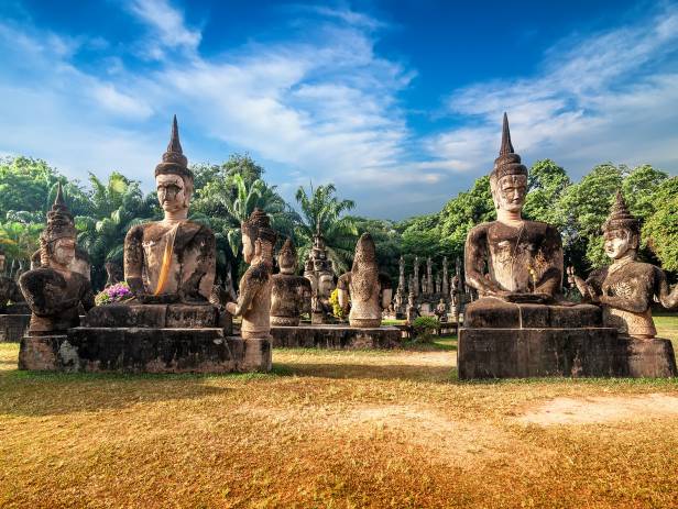 Statues in the beautiful Buddha garden in Vientiane