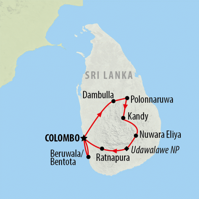 tourhub | On The Go Tours | Best of Sri Lanka & Beach - 12 days | Tour Map