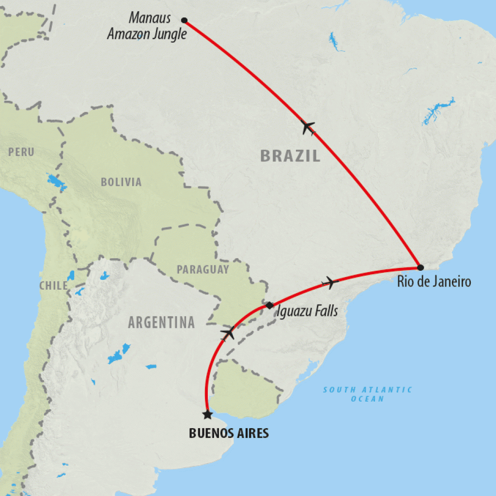 Buenos Aires to the Amazon - 15 days map