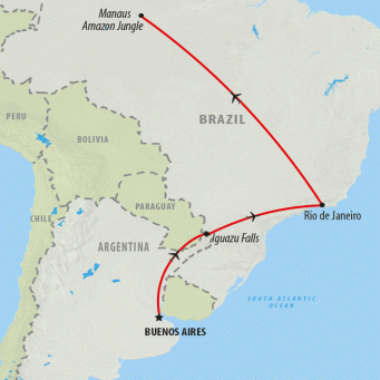 Buenos Aires to the Amazon - 15 days map