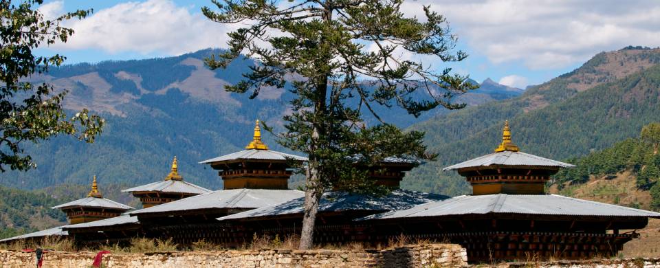 Beautiful monastery nestled in a valley in the Bumthang region