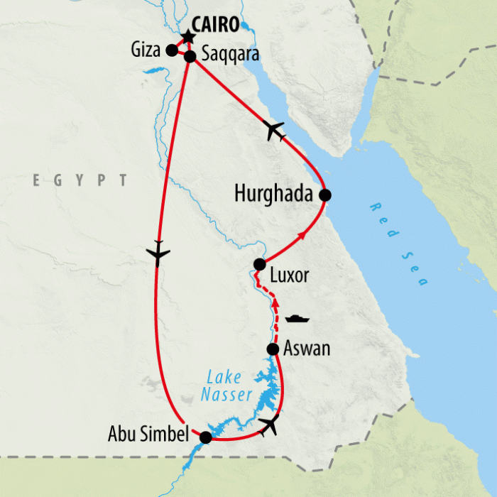 tourhub | On The Go Tours | Cairo, Cruise & Red Sea 5 star - 13 days | Tour Map