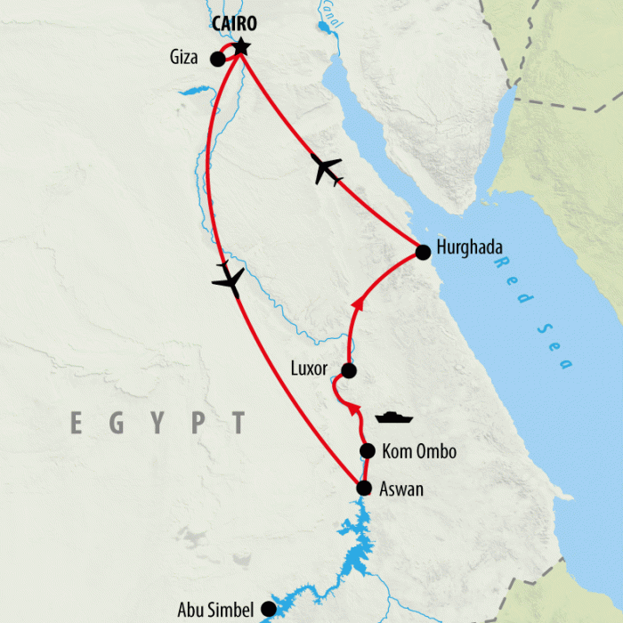 tourhub | On The Go Tours | Cairo, Nile Valley & Red Sea Resort - 10 days | Tour Map