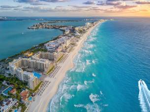 Cancun hotel area and the beach in the daytime