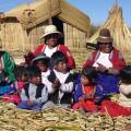 Traditional reed boats on the water of the Lake Titicaca