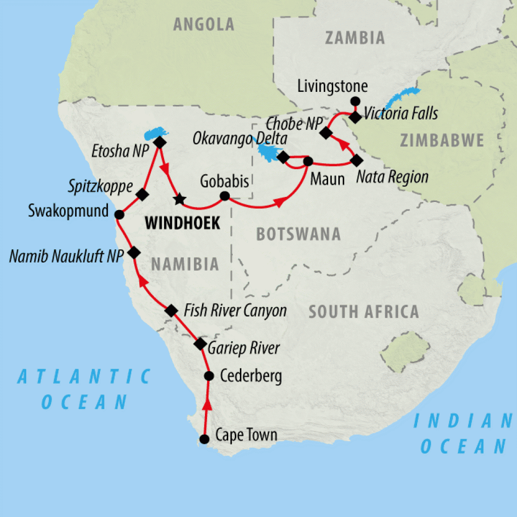 Cape, Delta & Falls (Accommodated) - 19 days map