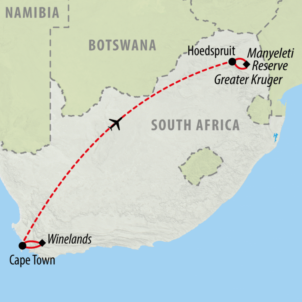 Cape Town & Kruger (Mantobeni Camp) - 9 days map