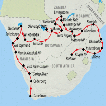 Southern Africa Explorer - 33 Days map