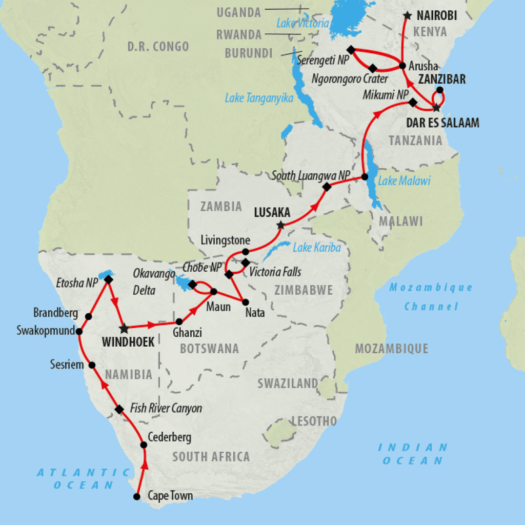 Cape to Kenya -  43 days map