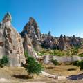 Hot air balloons floating over the stunning landscape of Cappadocia