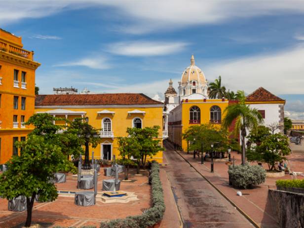 Old meets new with the churches and skyscrapers of Cartagena in Colombia