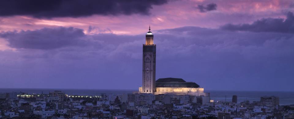 Purple sky behind the city of Casablanca