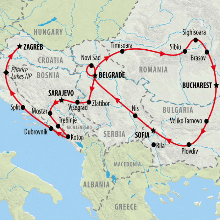 tourhub | On The Go Tours | Central Balkans Explorer Superior - 19 days | Tour Map