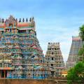 The stunning colours of the faces on the Gopura in Chennai