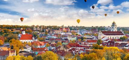 Cityscape of Vilnius with hot air balloons