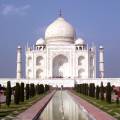 The Taj Mahal reflected in the water in Agra