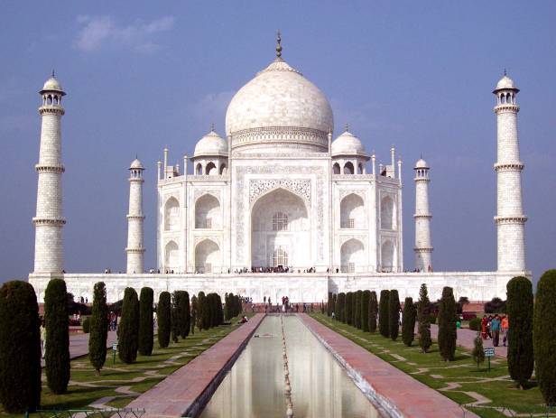 The Taj Mahal reflected in the water in Agra