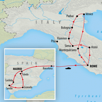 Classic Italy & Spain - 17 days map