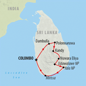 Sri Lanka Highlights & Wildlife - 10 days map