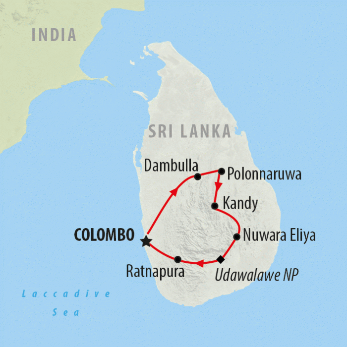tourhub | On The Go Tours | Colombo, Caves & Kandy - 8 days | Tour Map