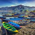 Colourful boats on the edge of the lake in Pokhara