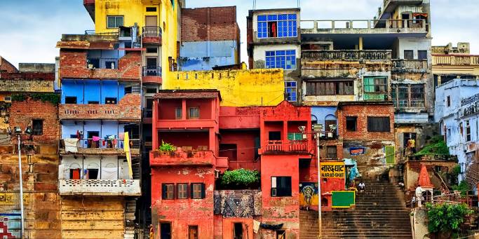Colourful buildings on the River Ganges | India