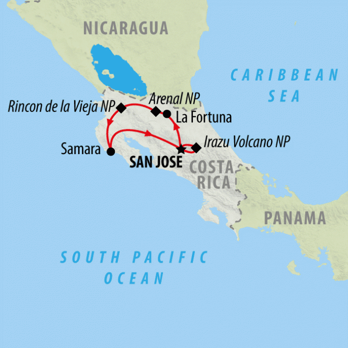 tourhub | On The Go Tours | Costa Rica Adventure & Beach - 11 Days | Tour Map