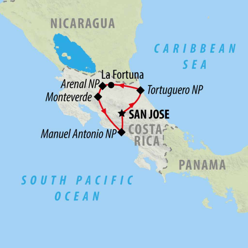 Costa Rica Coast to Coast - 10 Days map