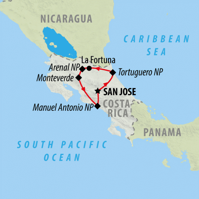 tourhub | On The Go Tours | Costa Rica Coast to Coast - 10 Days | Tour Map