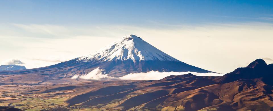 Cotopaxi volcano towering over the landscape in Ecuador