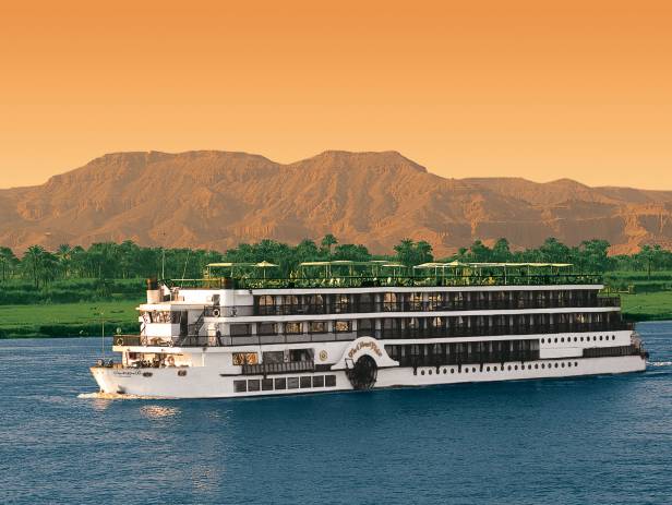 A boat on the sparkling blue water of Lake Nasser