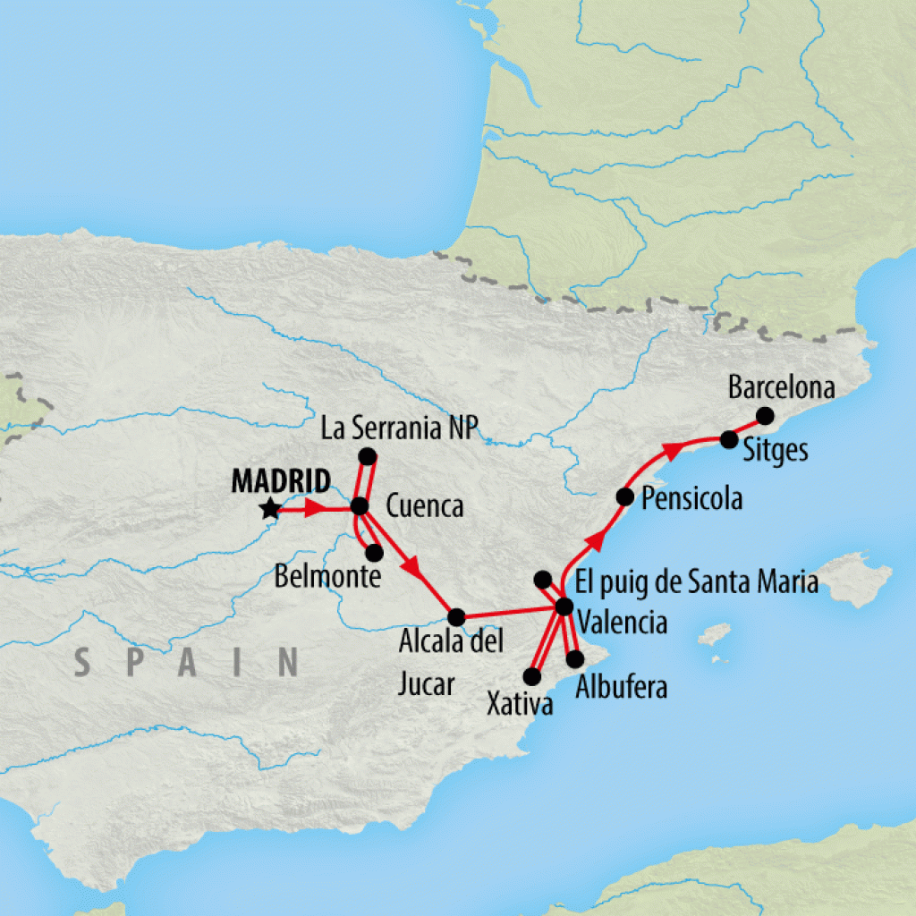 Cuenca & Valencia to Barcelona - 6 days map