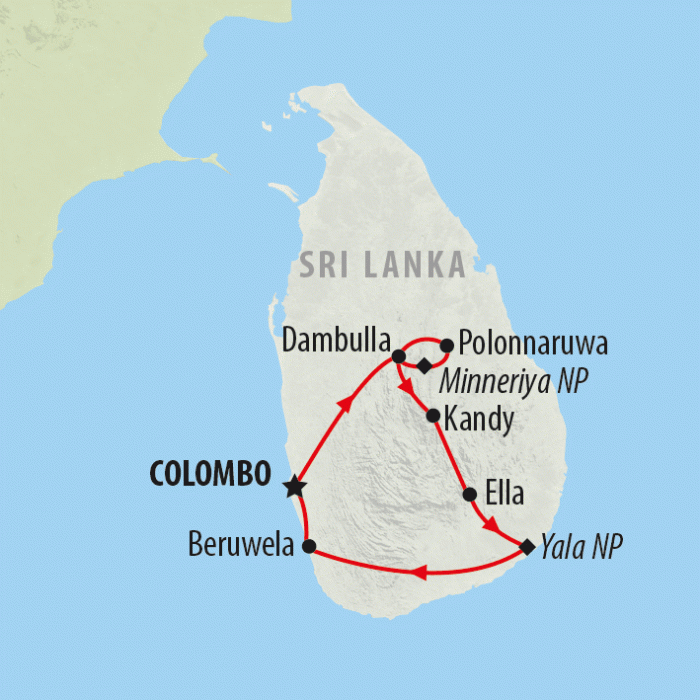 tourhub | On The Go Tours | Wild Sri Lanka & Beach for Families - 13 days | Tour Map