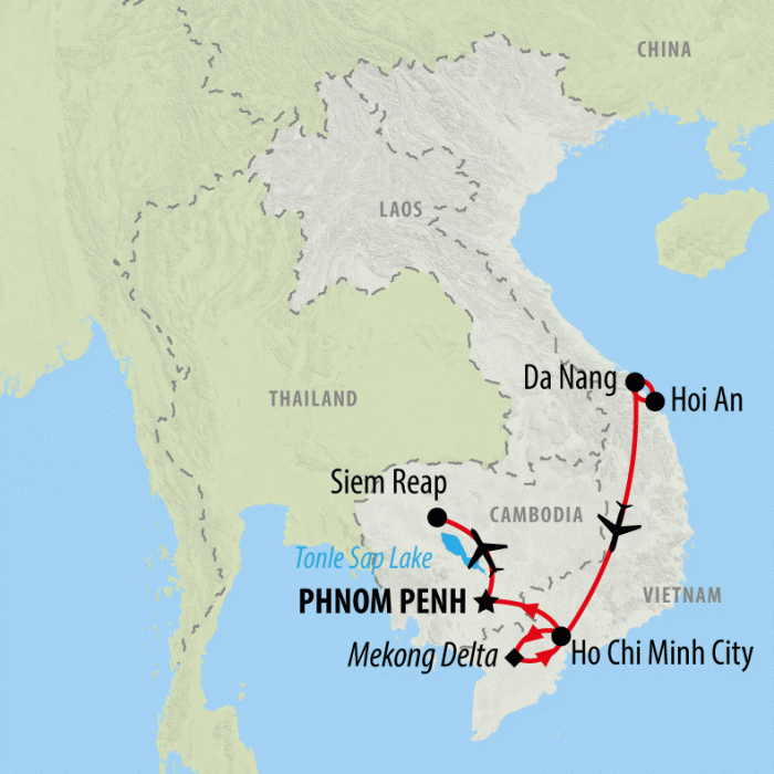 tourhub | On The Go Tours | Danang to Saigon & Siem Reap - 10 days | Tour Map