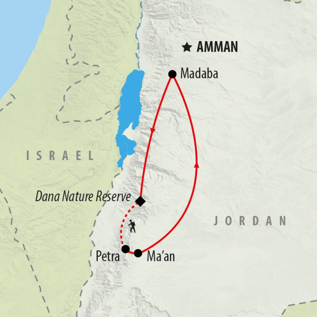 Dana to Petra Trek - 8 Days map