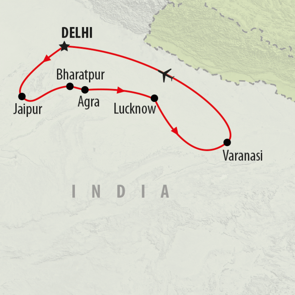 Delhi Palaces Ganges - 12 days map