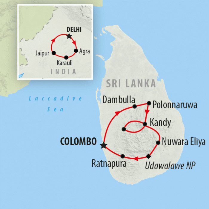 tourhub | On The Go Tours | Delhi to Colombo - 15 days | Tour Map
