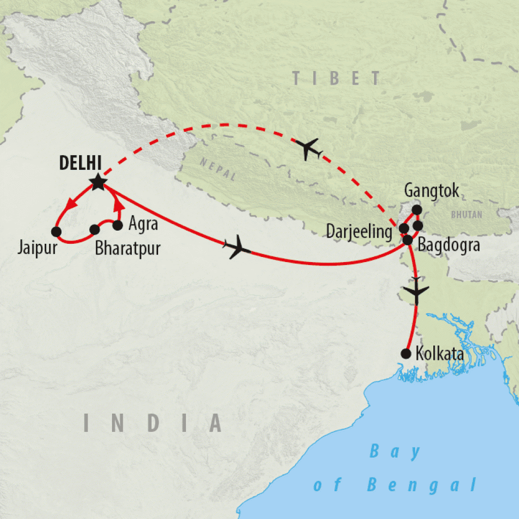 Delhi to Darjeeling - 15 Days map
