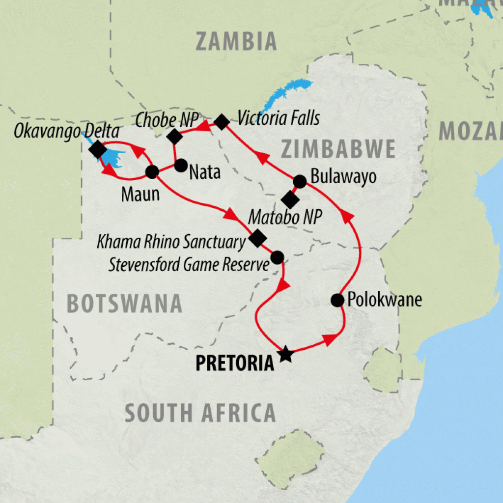 Delta, Chobe & Falls - 12 Days  Map