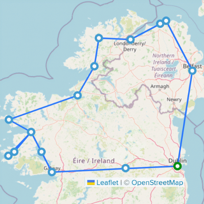 tourhub | On The Go Tours | Dublin, Northern Ireland & Galway (Hotel) - 5 days | Tour Map