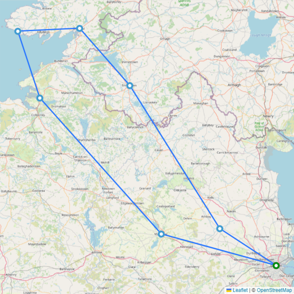 Dublin to Donegal - 3 days map
