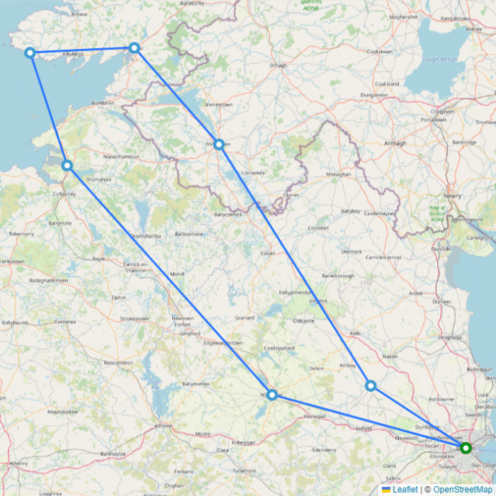 tourhub | On The Go Tours | Dublin to Donegal - 3 days | Tour Map