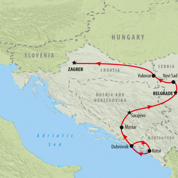 tourhub | On The Go Tours | Dubrovnik to Zagreb Explorer - 8 days | Tour Map